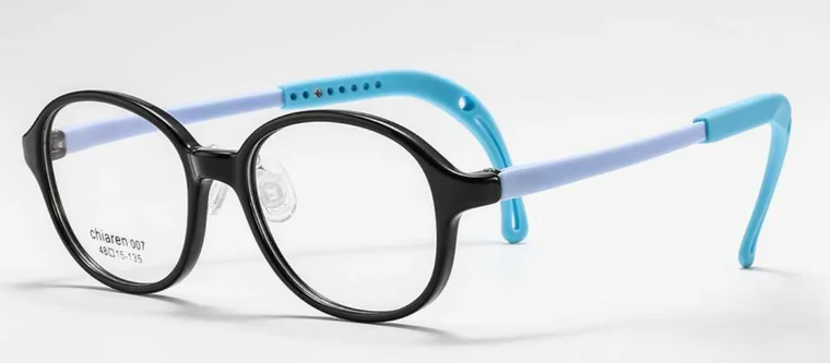 Myokids 007: Black front with pale blue and dark temples
