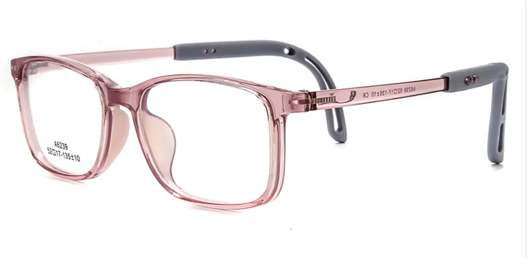Myokids A6239: Transparent pale pink front with pink and gray temples