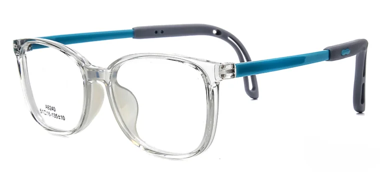Myokids A6240: Clear front with teal blue and gray temples